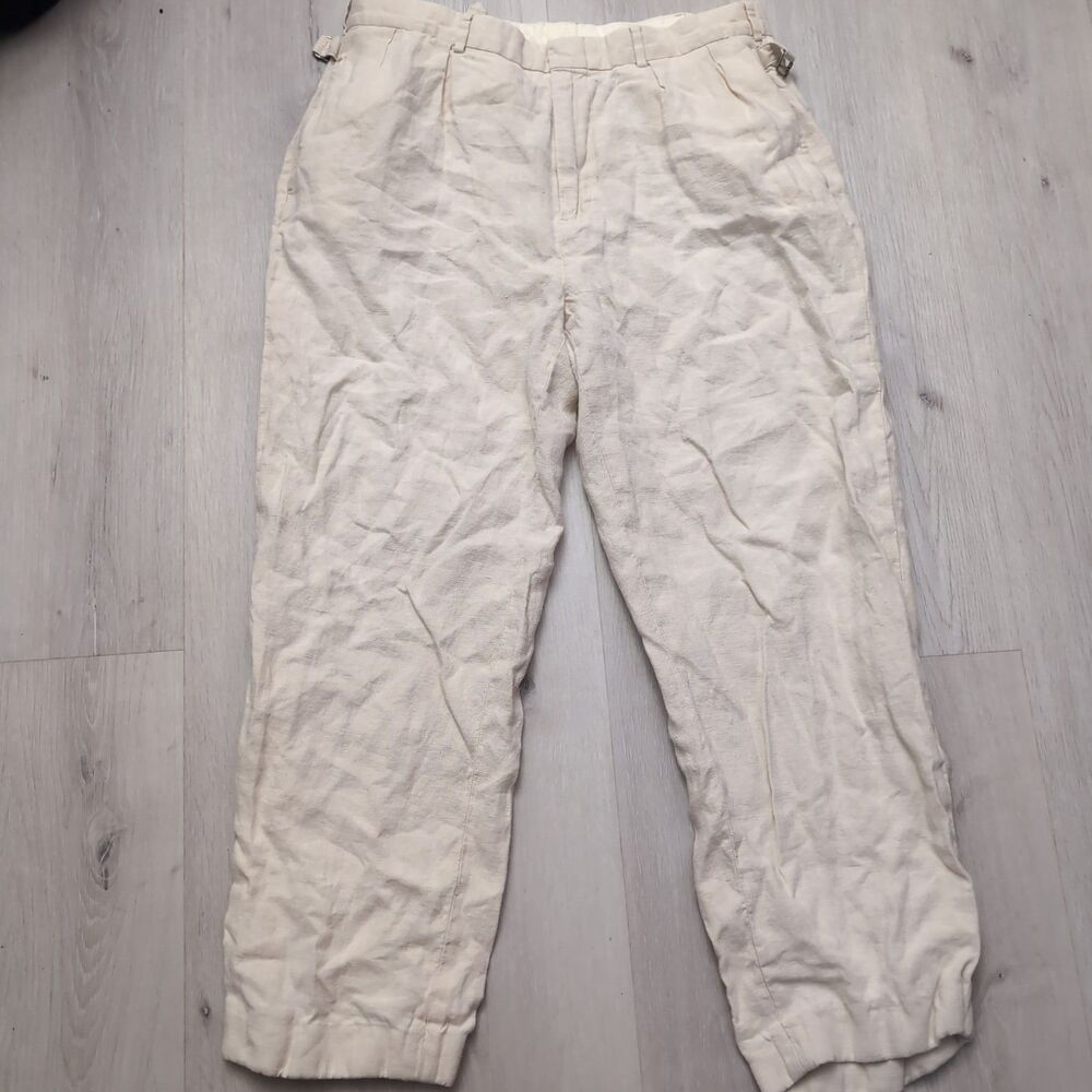 Polo Ralph Lauren Pants Buckle Back 100% Linen Mens Tag Says 34 Measureme In Pic